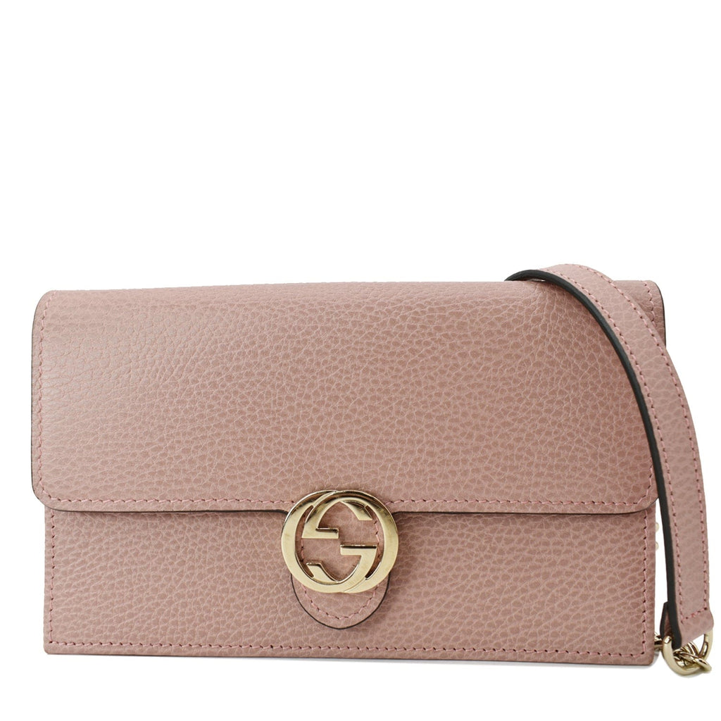 GUCCI Dollar Interlocking G  Leather Chain Wallet Crossbody Bag Soft Pink 510314