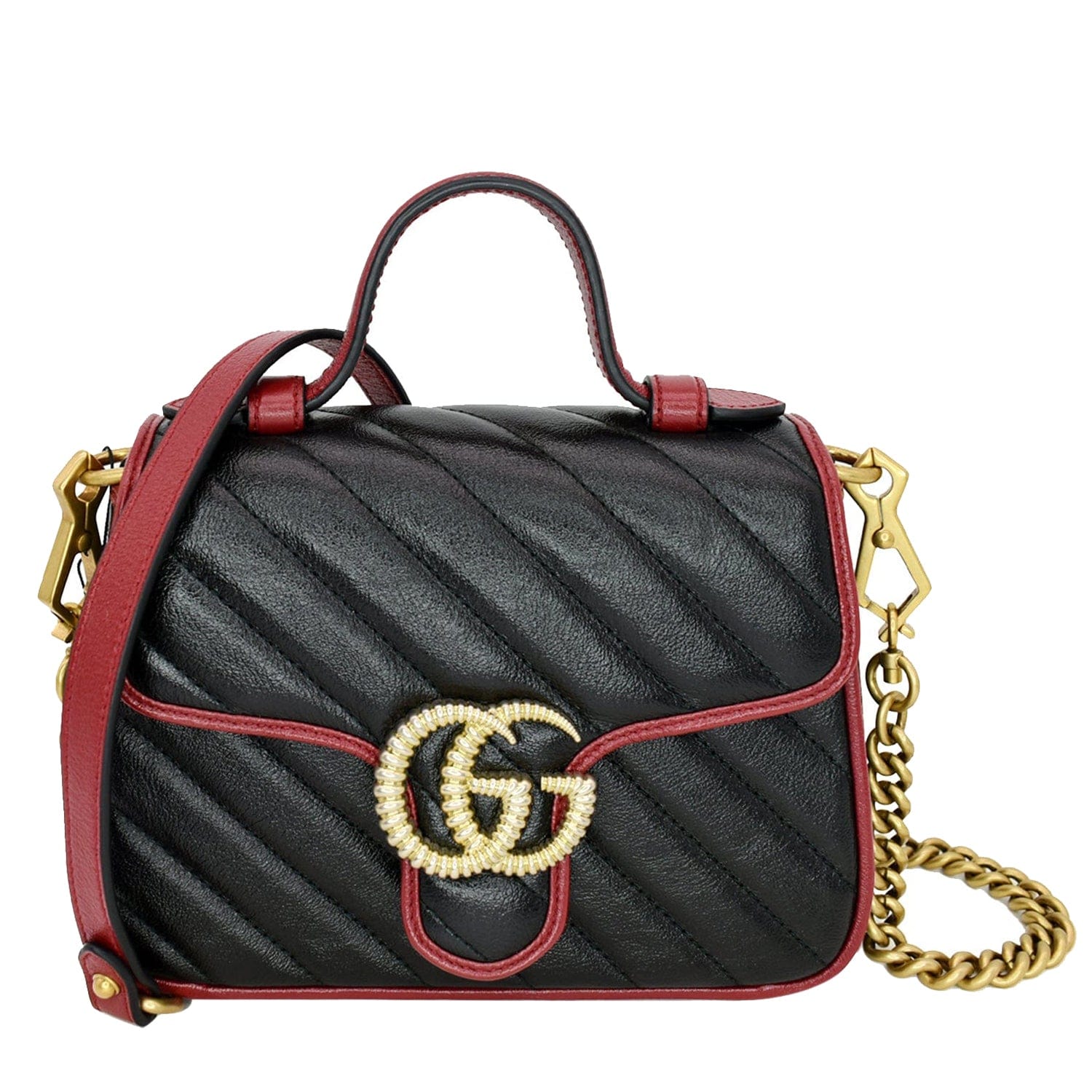 GUCCI Gucci Torchon Marmont Mini Top Handle Crossbody Bag 583571 Black/Cerise - Hot Deals