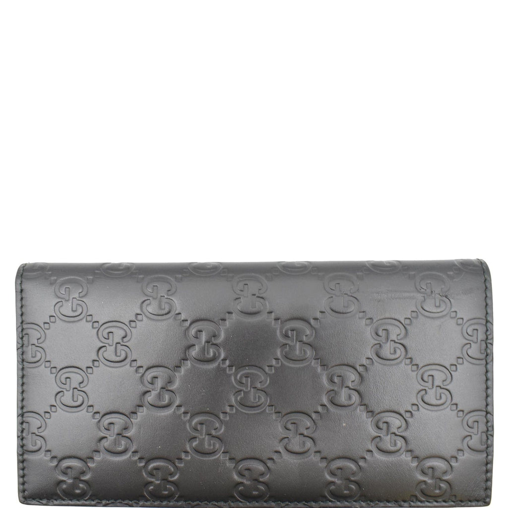 GUCCI Continental Long Gucci Guccissima Leather Wallet Black 224183