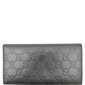 GUCCI Continental Long Gucci Guccissima Leather Wallet Black 224183