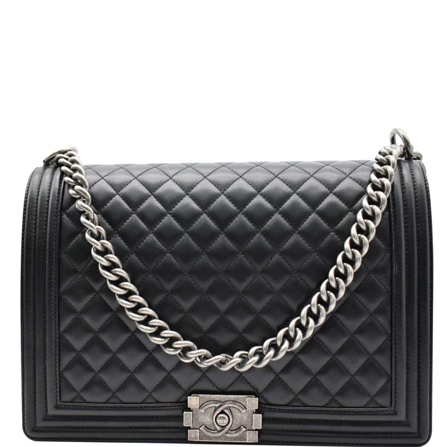 Chanel Large Boy Flap  Quilted Leather Shoulder Bag Black