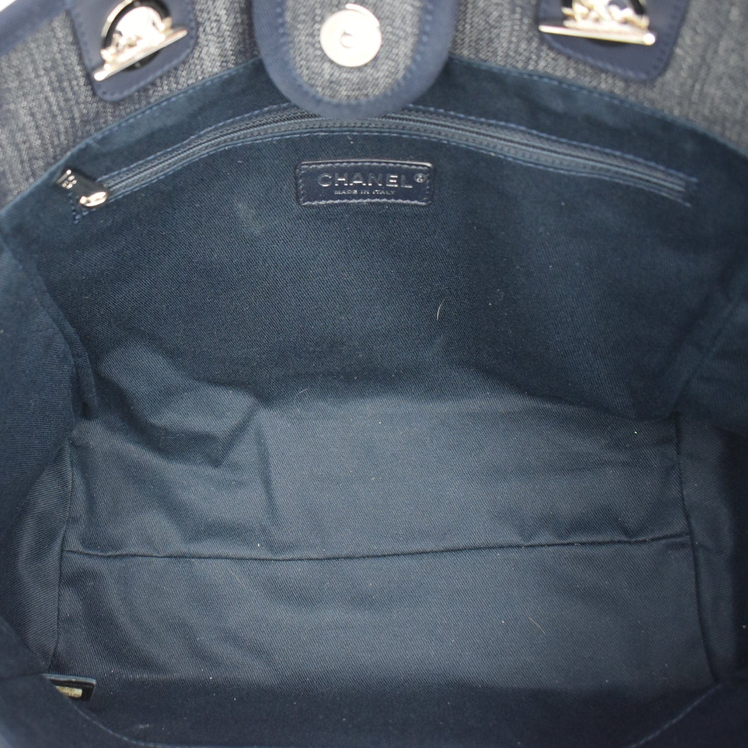 Chanel Deauville Medium Denim Leather Tote Bag Dark Blue