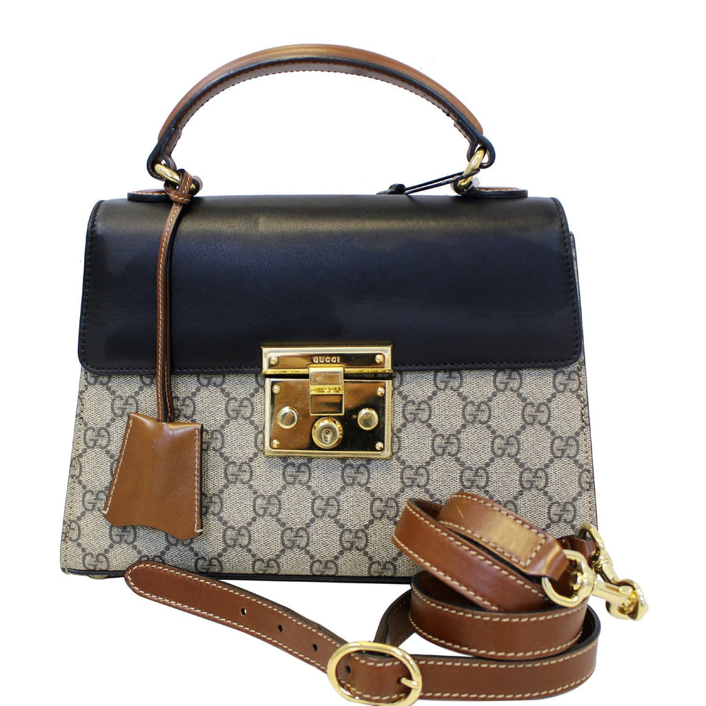 GUCCI Small Padlock Gucci Supreme Monogram Top Handle Crossbody Bag