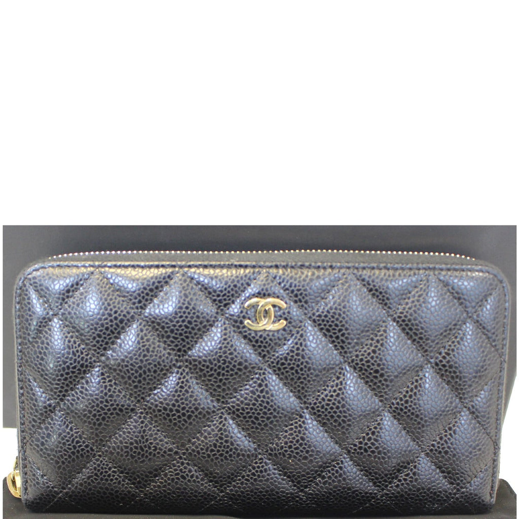 Chanel Black Caviar Leather Leather Zippy Wallet Black