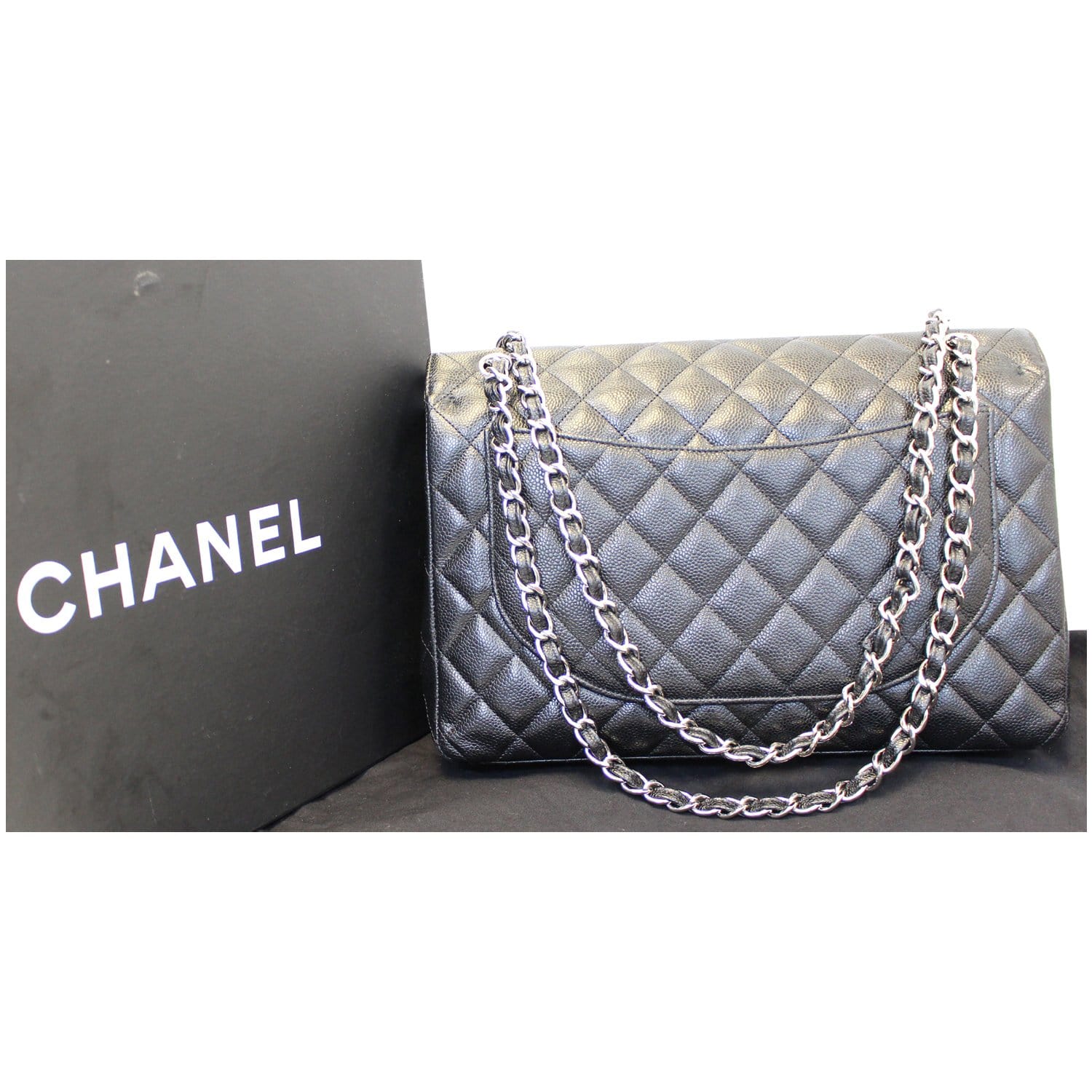 Chanel Maxi Caviar Leather Leather Jumbo Double Flap Shoulder Bag Black