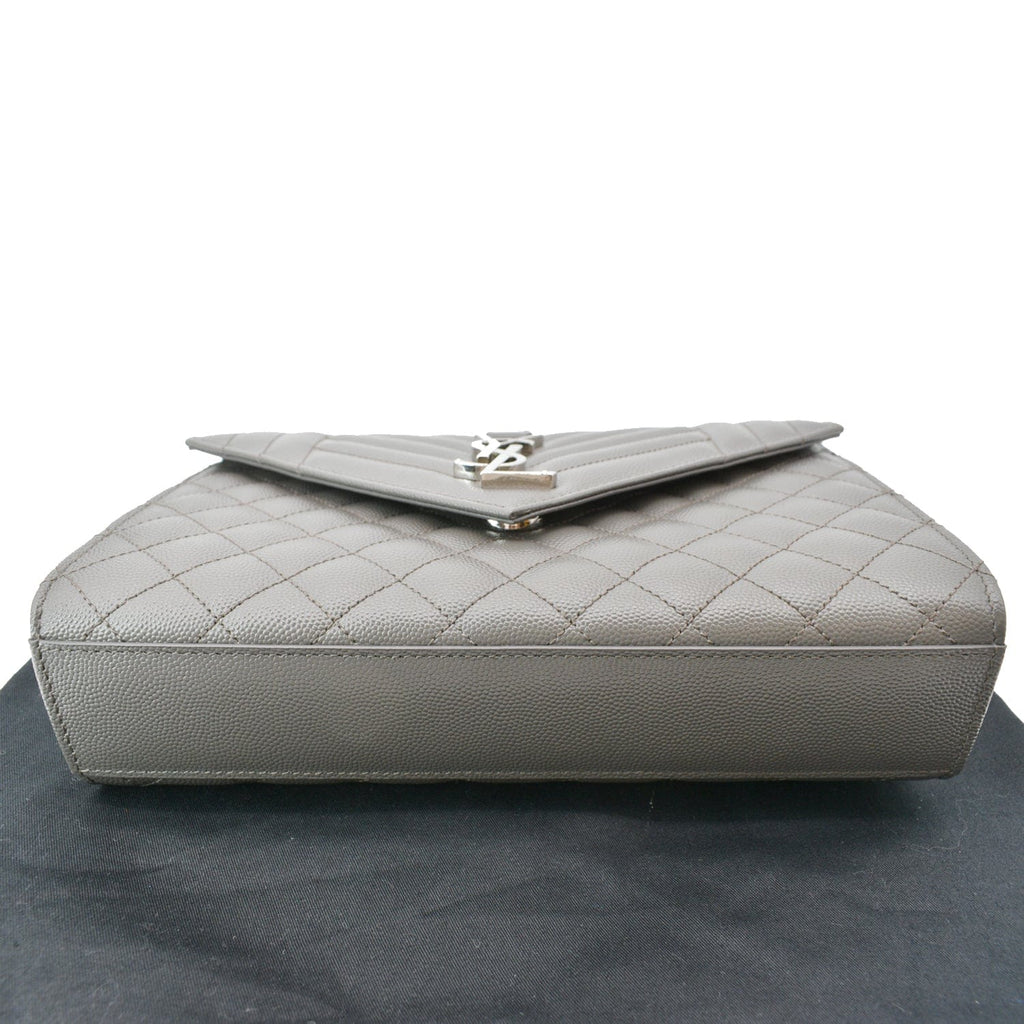 YVES SAINT LAURENT Envelope Chain Medium Mix MatelassÃ© Leather Crossbody Bag Grey