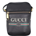GUCCI Logo Grained  Leather Messenger Bag Black 574803