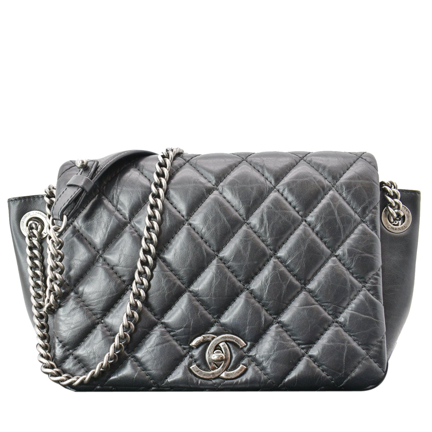 Chanel Accordion Flap Aged Leather Shoulder Bag Black