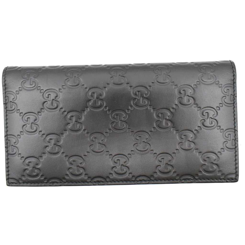 GUCCI Continental Long Gucci Guccissima Leather Wallet Black 224183