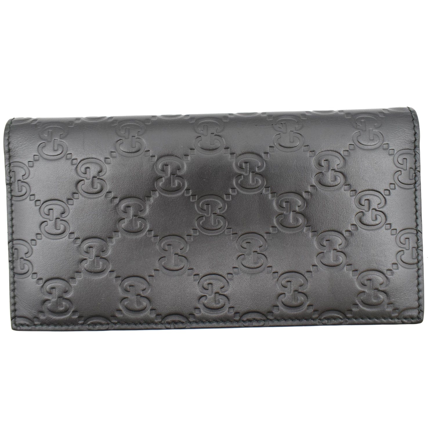 GUCCI Continental Long Gucci Guccissima Leather Wallet Black 224183