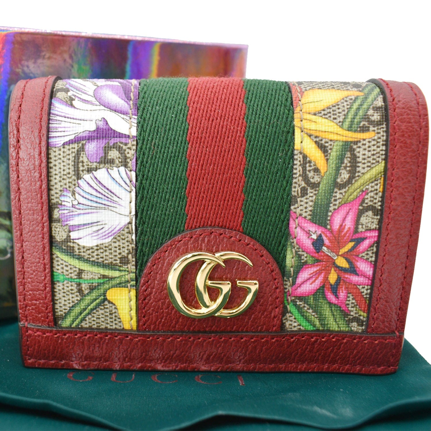 GUCCI Ophidia Flora Gucci Supreme Canvas Card Case Wallet Red 523155 - 10% Off