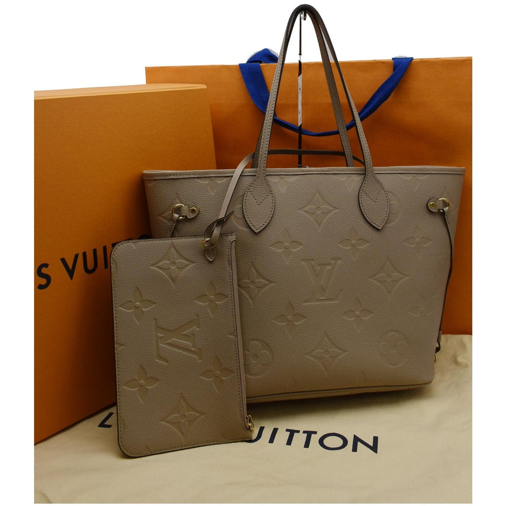 LOUIS VUITTON Neverfull MM Monogram Empreinte Tote Bag Beige