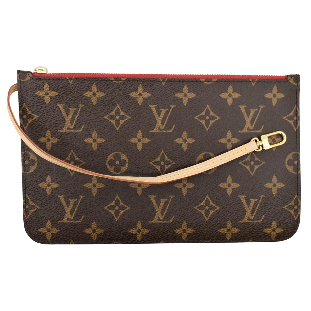 LOUIS VUITTON Neverfull MM Monogram Canvas Pochette Wristlet Pouch Brown