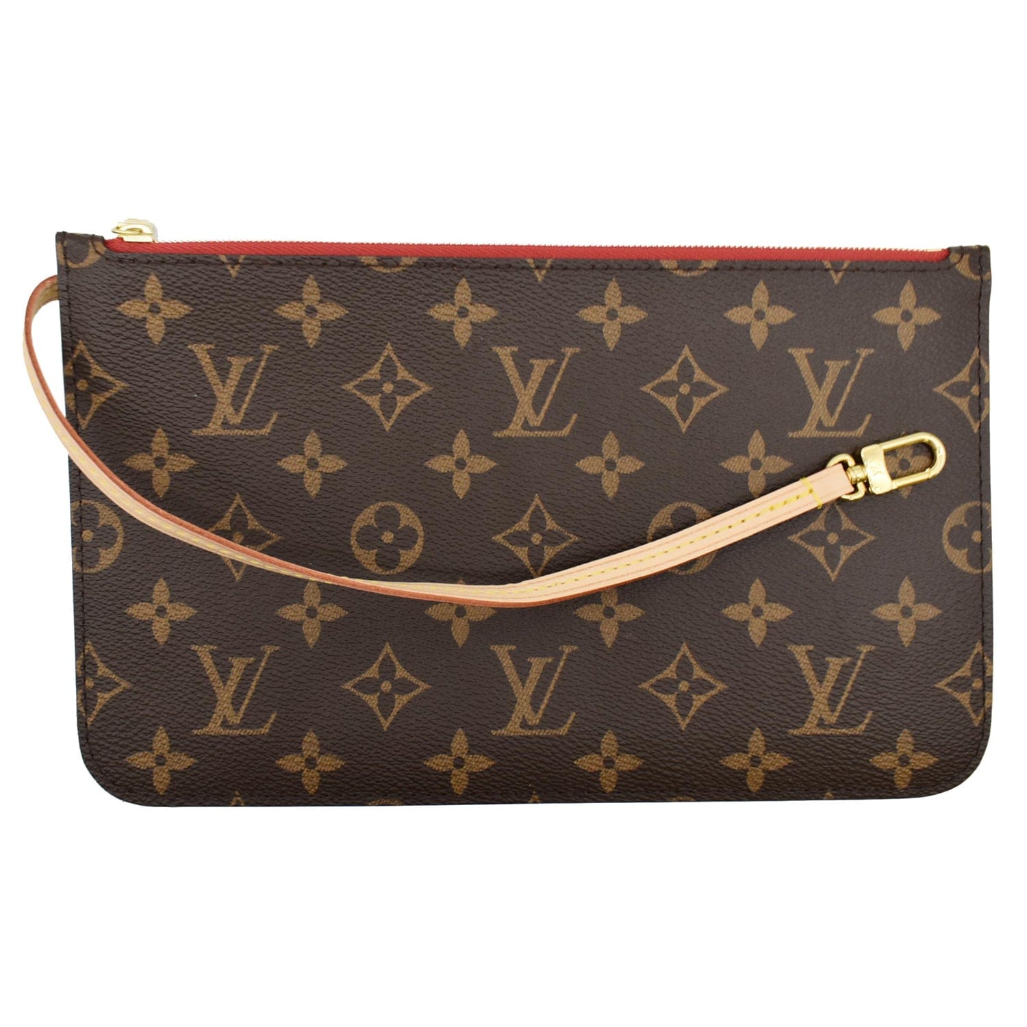 LOUIS VUITTON Neverfull MM Monogram Canvas Pochette Wristlet Pouch Brown