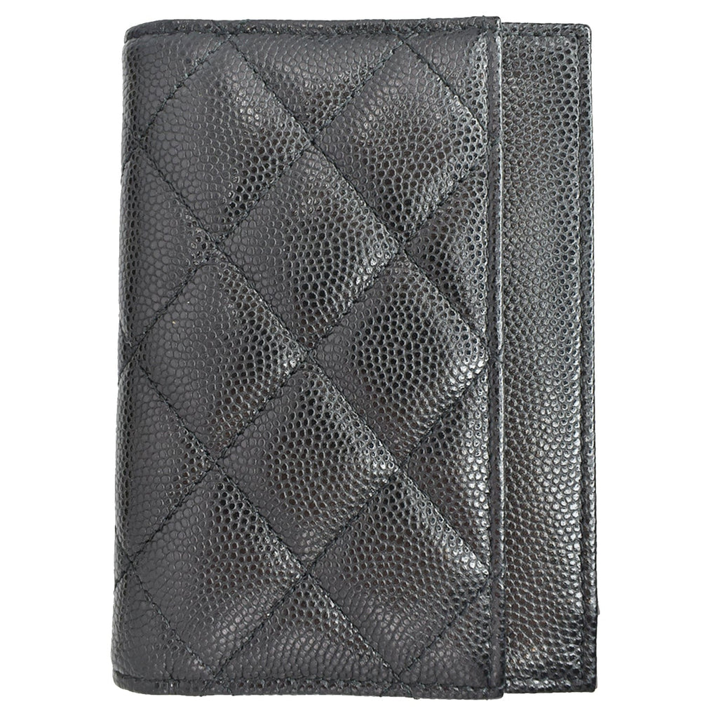 Chanel CC Card Holder Quilted Caviar Leather Wallet Black