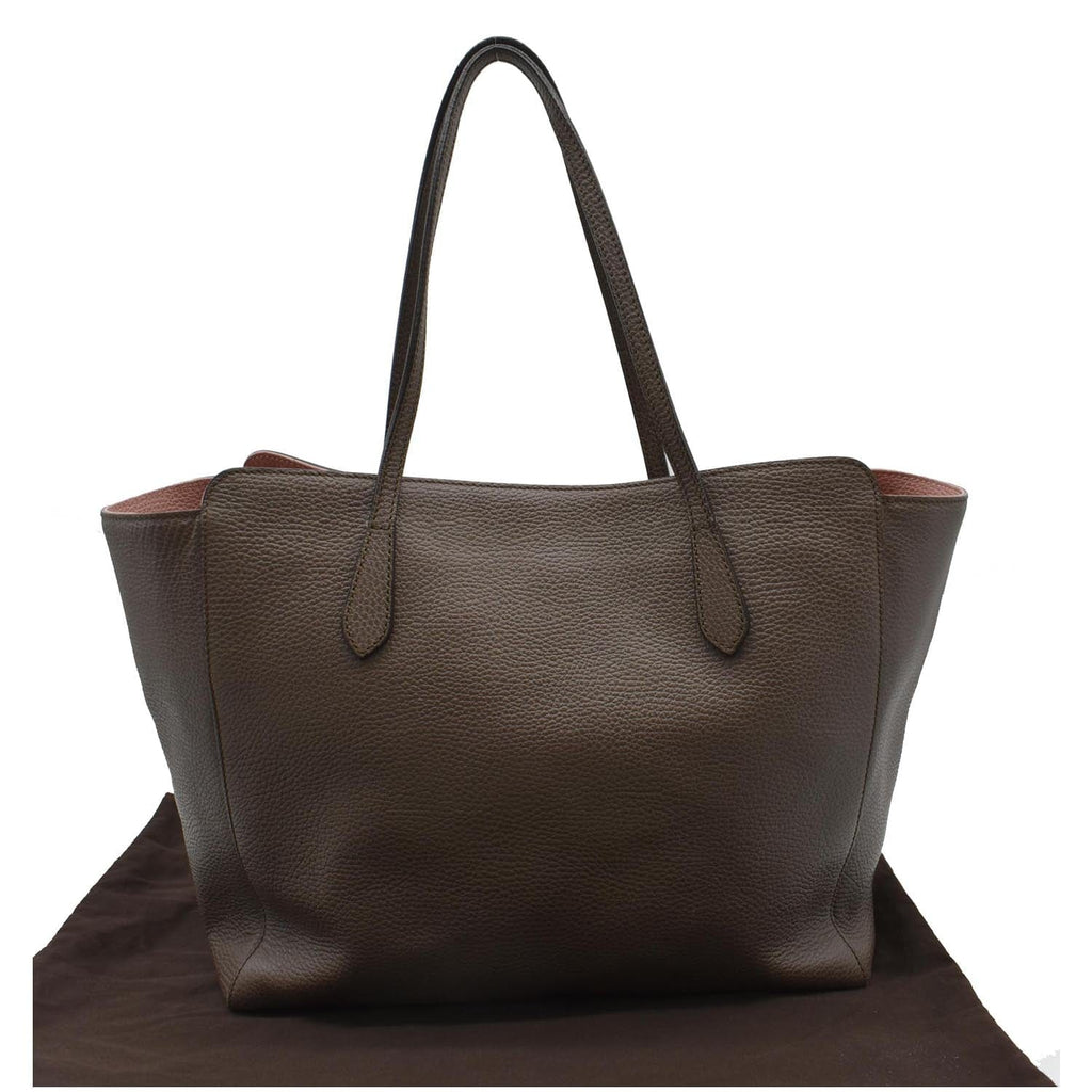 GUCCI Swing Pebbled  Leather Tote Bag Taupe 354397