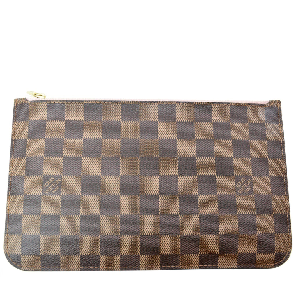 LOUIS VUITTON Pochette Wristlet Pouch Damier Ebene Neverfull MM Rose Ballerine