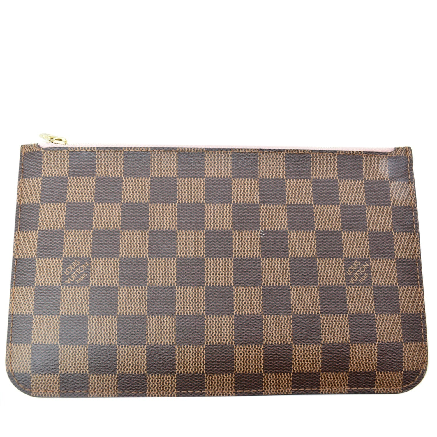 LOUIS VUITTON Pochette Wristlet Pouch Damier Ebene Neverfull MM Rose Ballerine