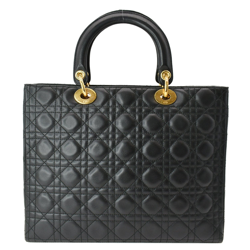 CHRISTIAN DIOR Large Lady Dior Cannage  Shoulder Bag Black