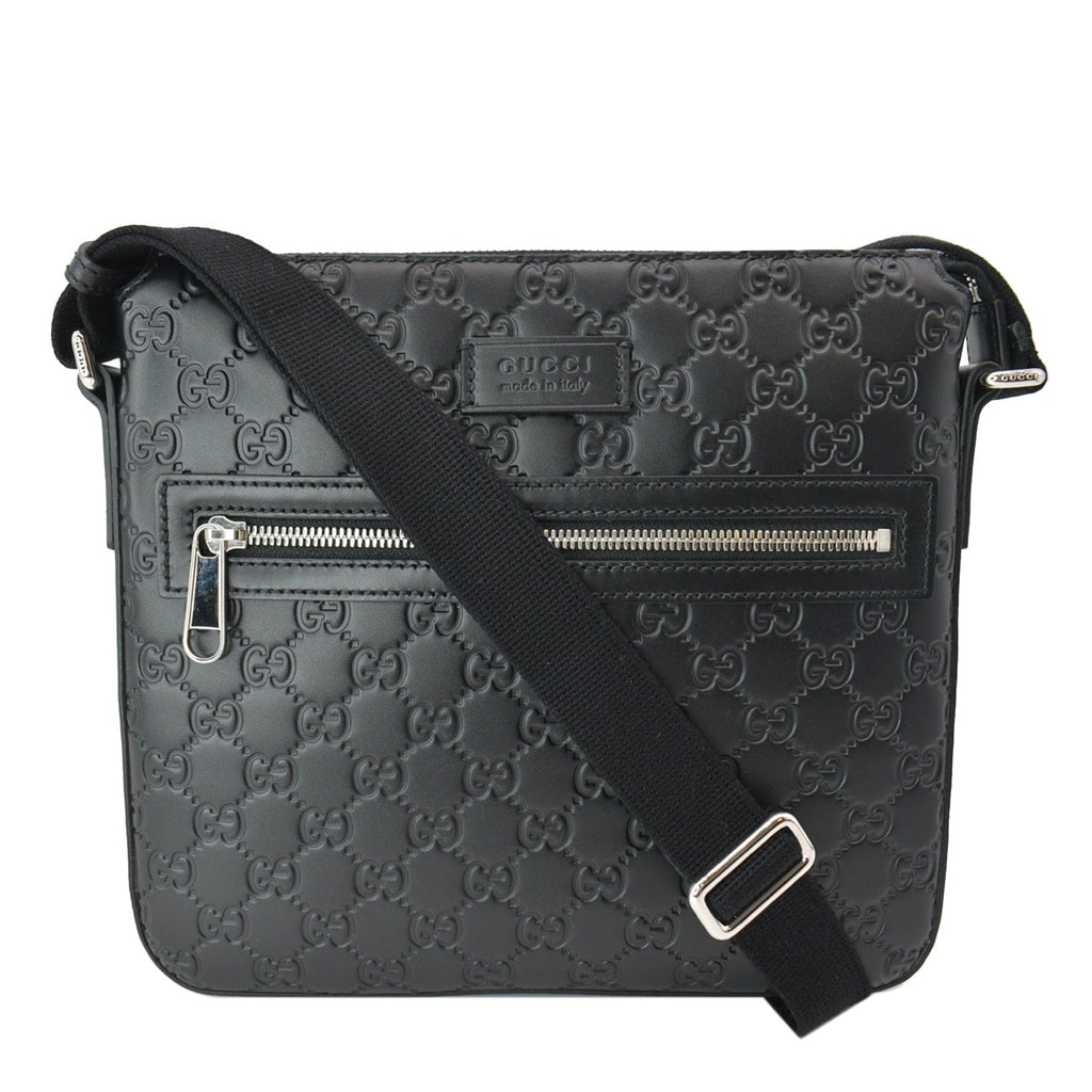 GUCCI Gucci Signature Leather Black Messenger Bag 406410
