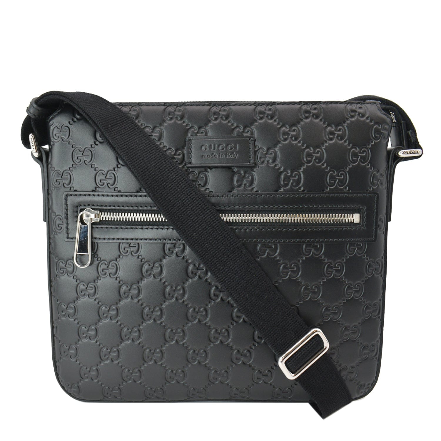 GUCCI Gucci Signature Leather Black Messenger Bag 406410