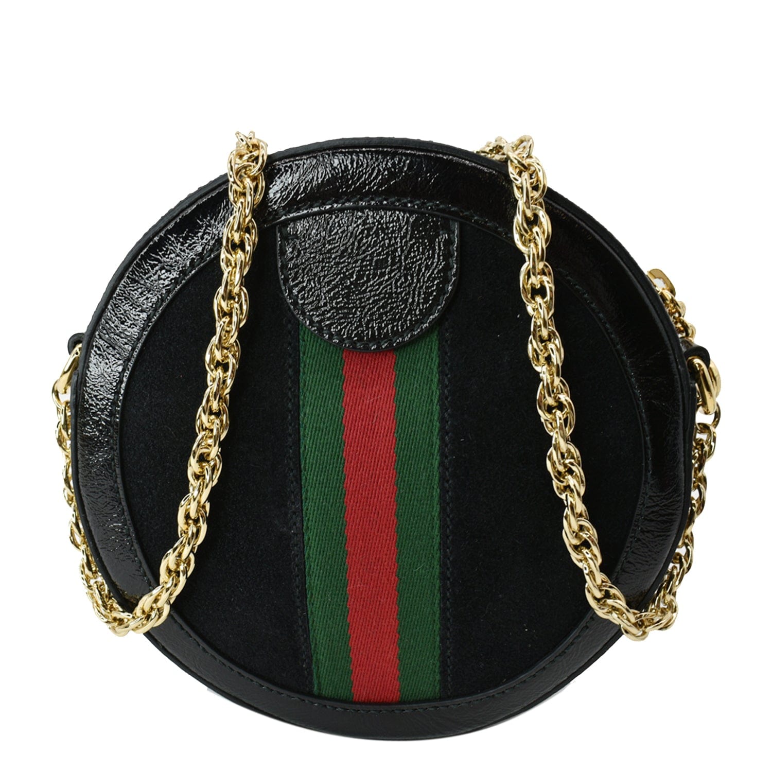 GUCCI Ophidia Mini Gucci Round Web Leather Crossbody Bag Black 550618
