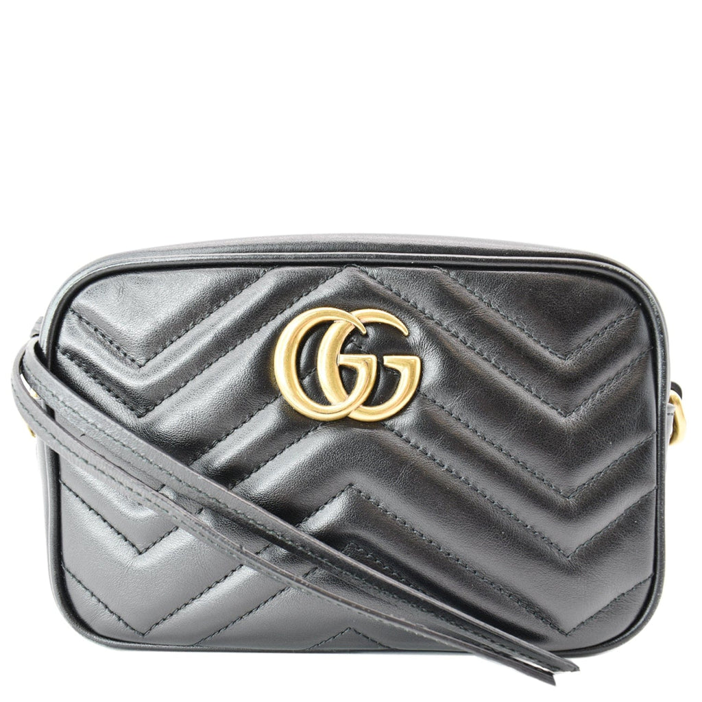 GUCCI Gucci Marmont Matelasse Mini Leather Crossbody Bag Black 448065