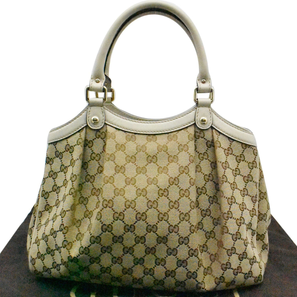 GUCCI Sukey Medium Gucci Canvas Tote Bag Beige 211944