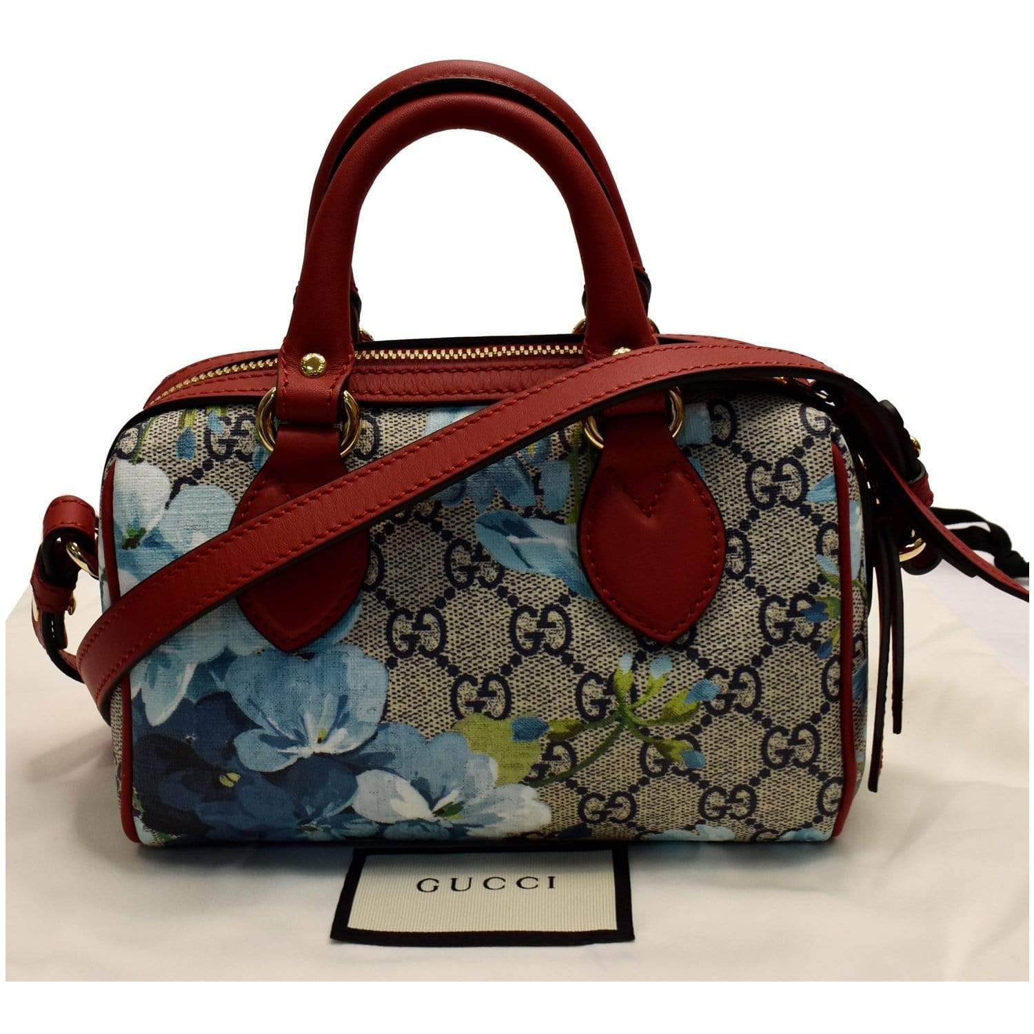 GUCCI Mini Blooms Gucci Supreme Canvas Top Handle Crossbody Bag Red 546312