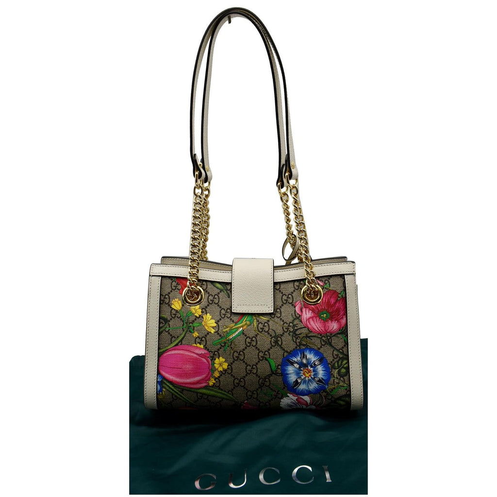 GUCCI Padlock Flora Small Gucci Supreme Canvas Shoulder Bag Beige 498156