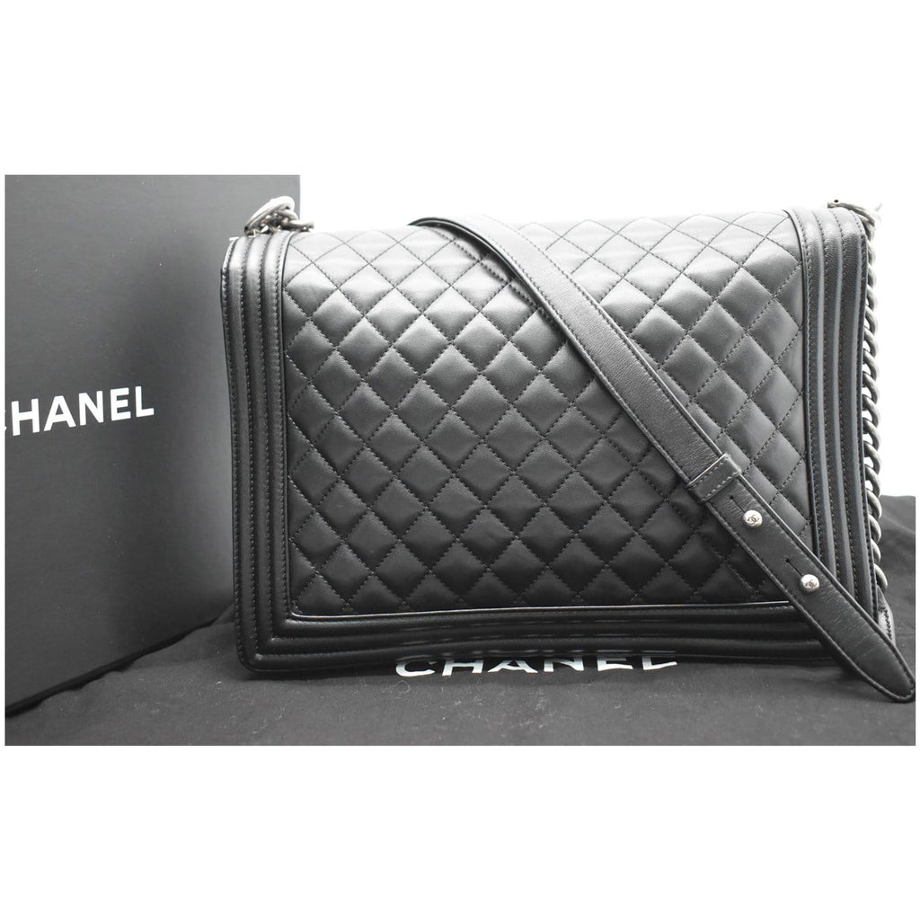 Chanel Large Boy Flap  Quilted Leather Shoulder Bag Black