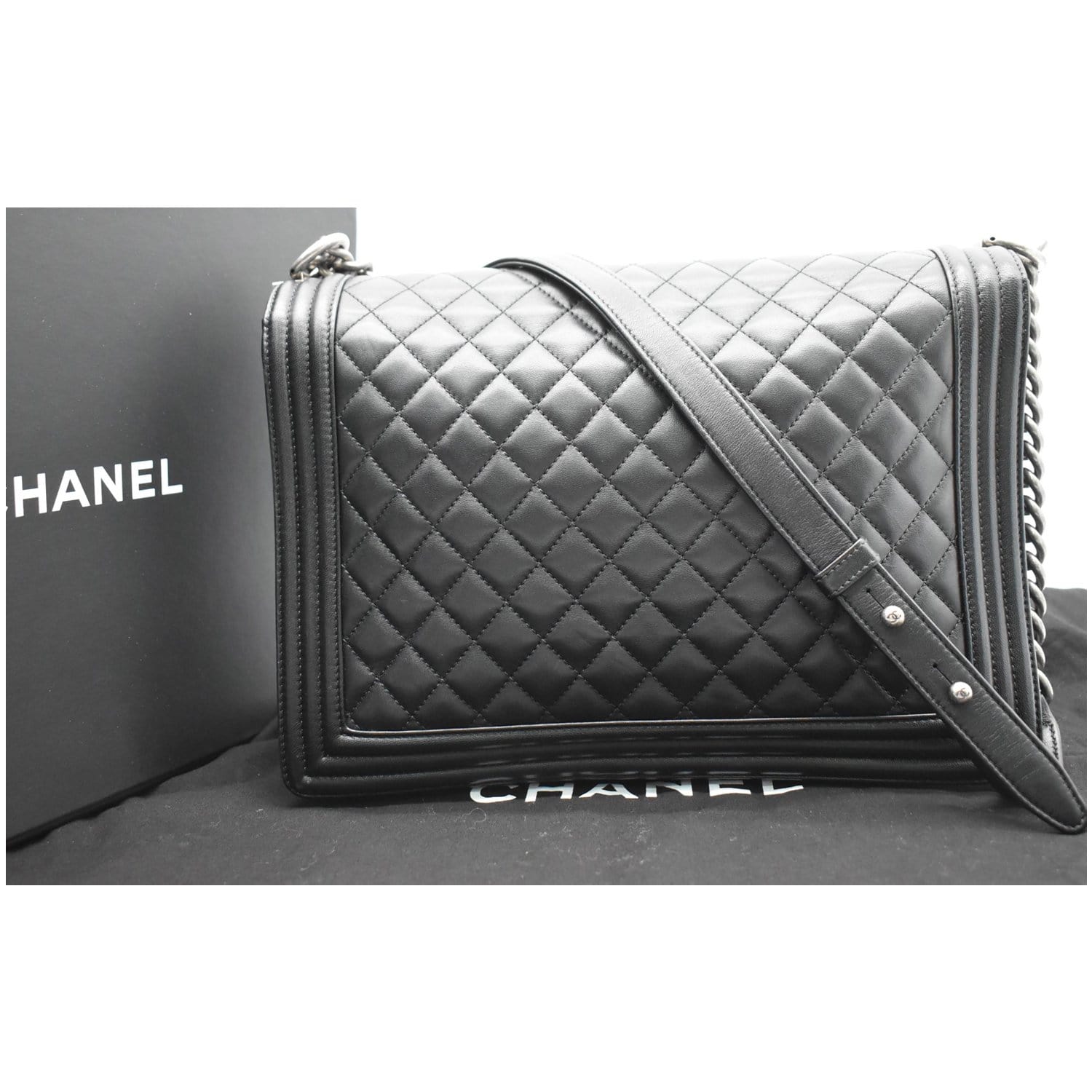 Chanel Large Boy Flap  Quilted Leather Shoulder Bag Black