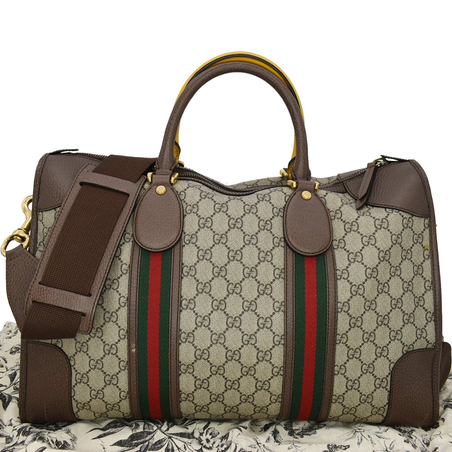 GUCCI Neo  Gucci Supreme Monogram Web Duffel Travel Bag Beige