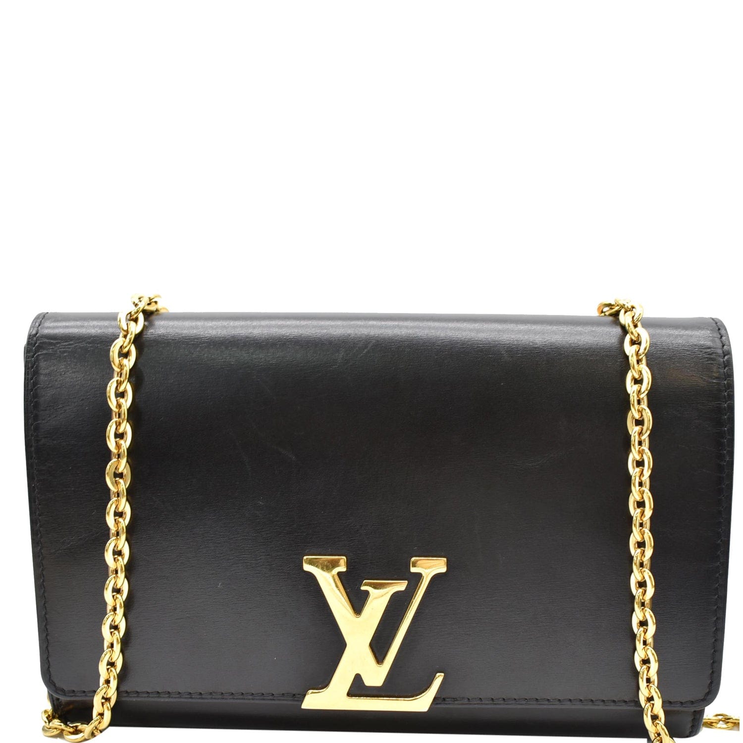 LOUIS VUITTON Chain Louise GM  Leather Shoulder Bag Black