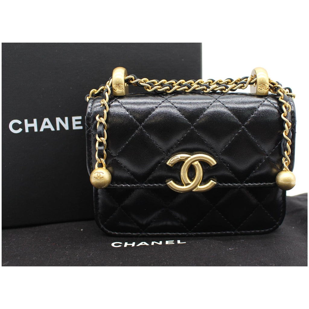 Chanel 21A Mini Flap Coin Leather Purse Crossbody Bag Black