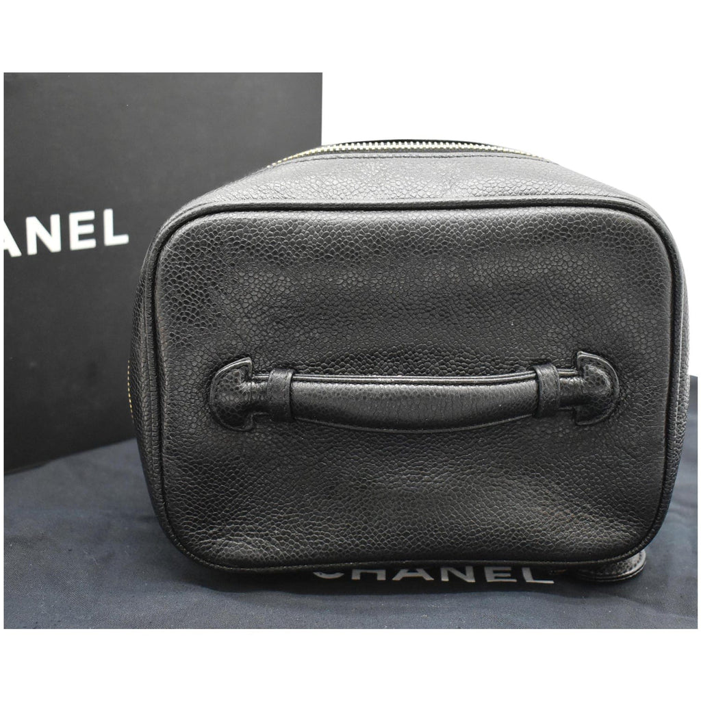 Chanel  Vanity Case Leather Chain Cosmetic Bag Black