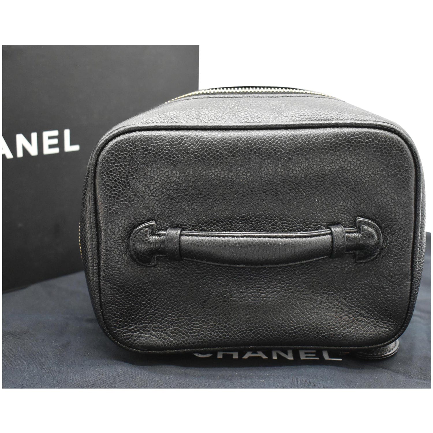 Chanel  Vanity Case Leather Chain Cosmetic Bag Black