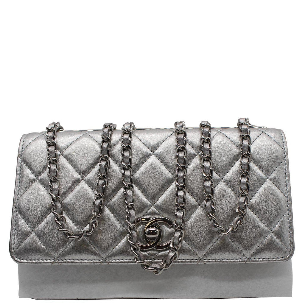 Chanel Trendy CC Quilted Leather Wallet on Chain Crossbody Bag Silver