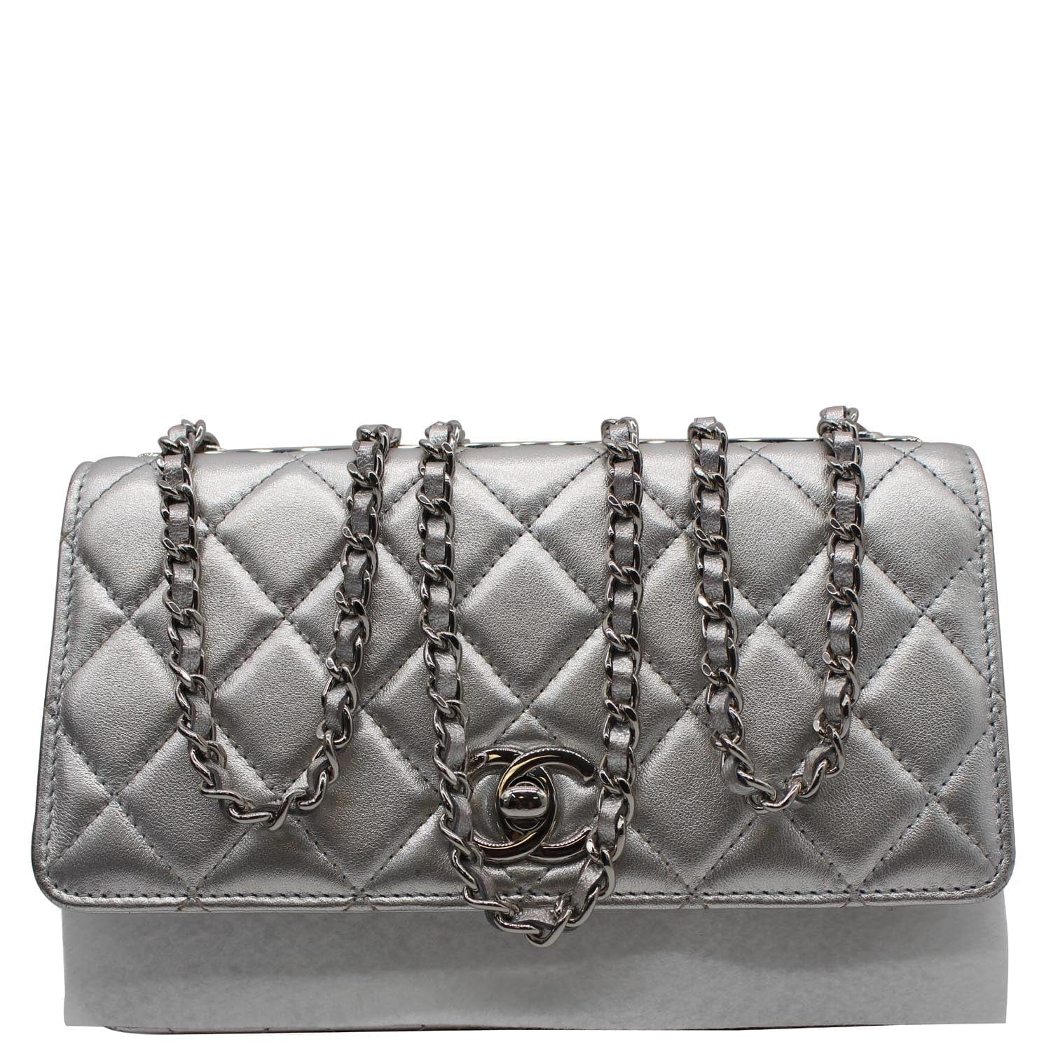Chanel Trendy CC Quilted Leather Wallet on Chain Crossbody Bag Silver