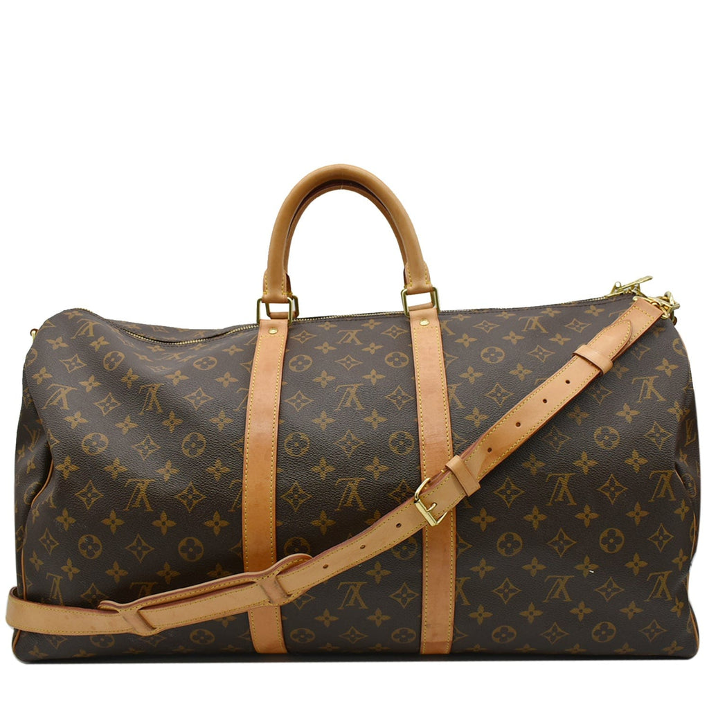 LOUIS VUITTON Keepall Bandouliere 55 Monogram Canvas Travel Bag Brown
