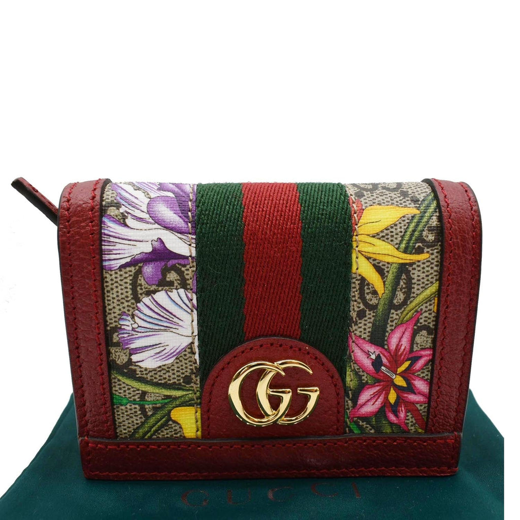 GUCCI Ophidia Flora Gucci Supreme Canvas Card Case Wallet Red 523155