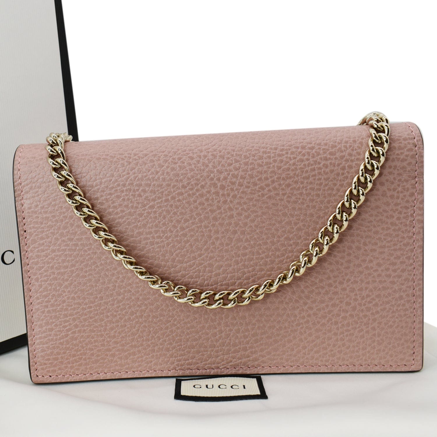 GUCCI Dollar Interlocking G  Leather Chain Wallet Crossbody Bag Soft Pink 510314