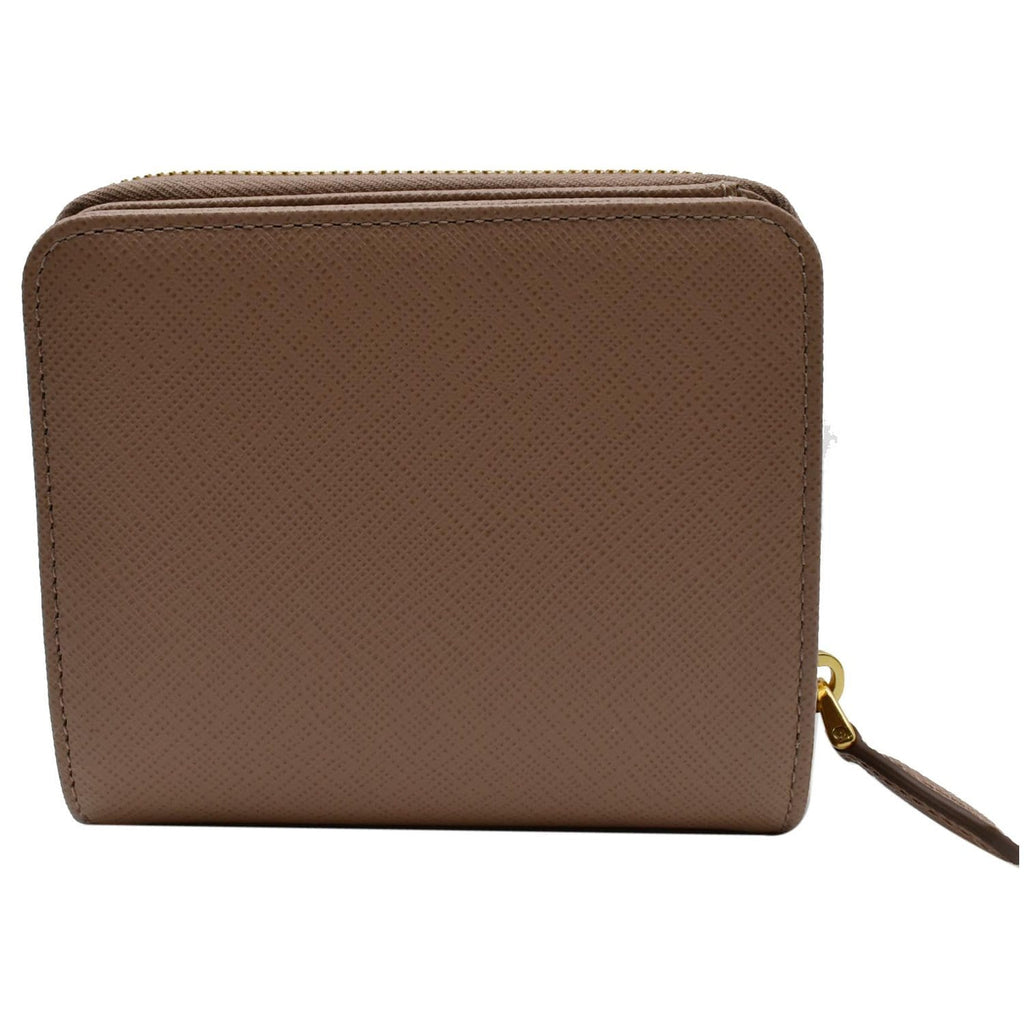 PRADA Small Saffiano Leather Zip Around Wallet Cameo Beige