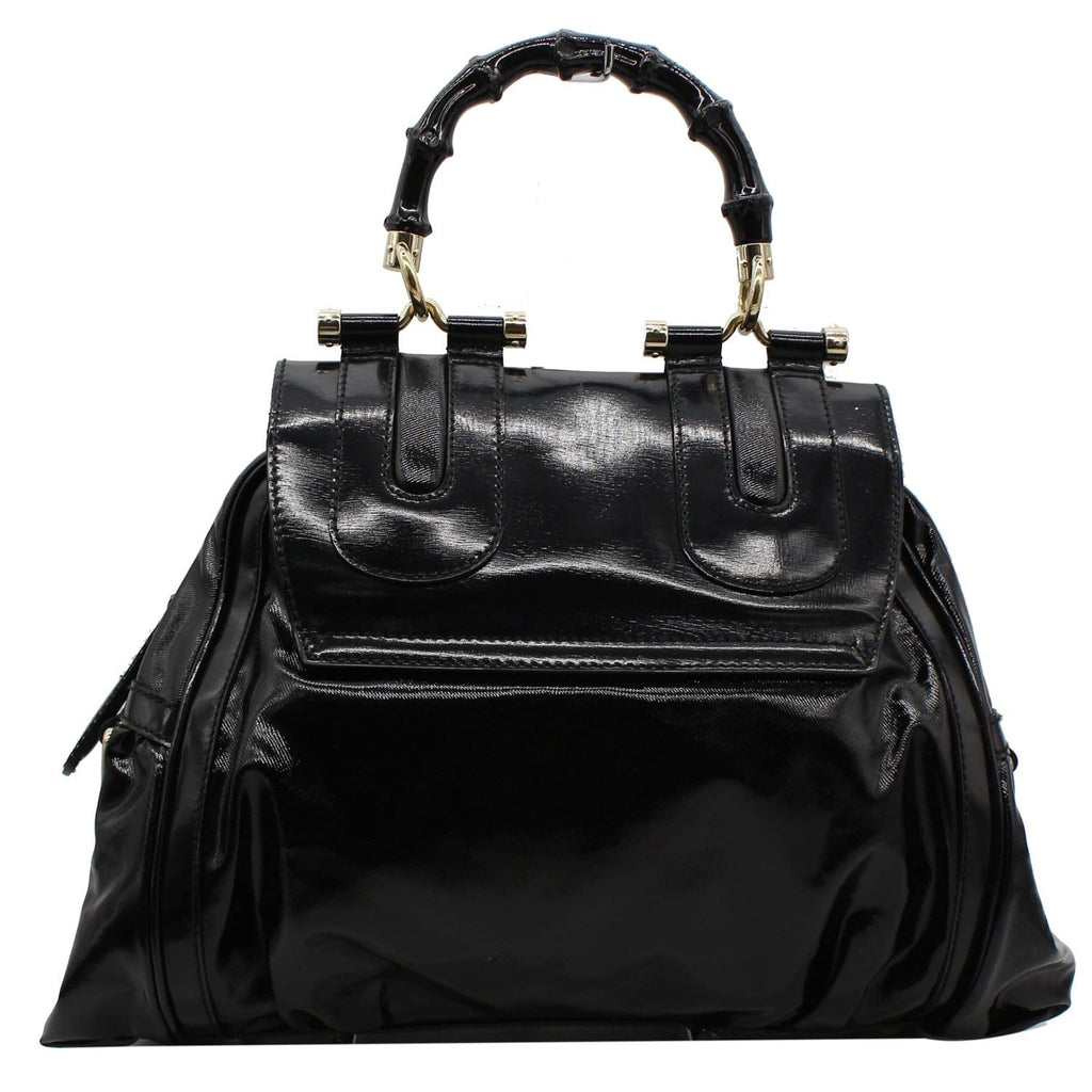 GUCCI Pop Bamboo Dialux Coated Canvas Top Handle Shoulder Bag Black 190256