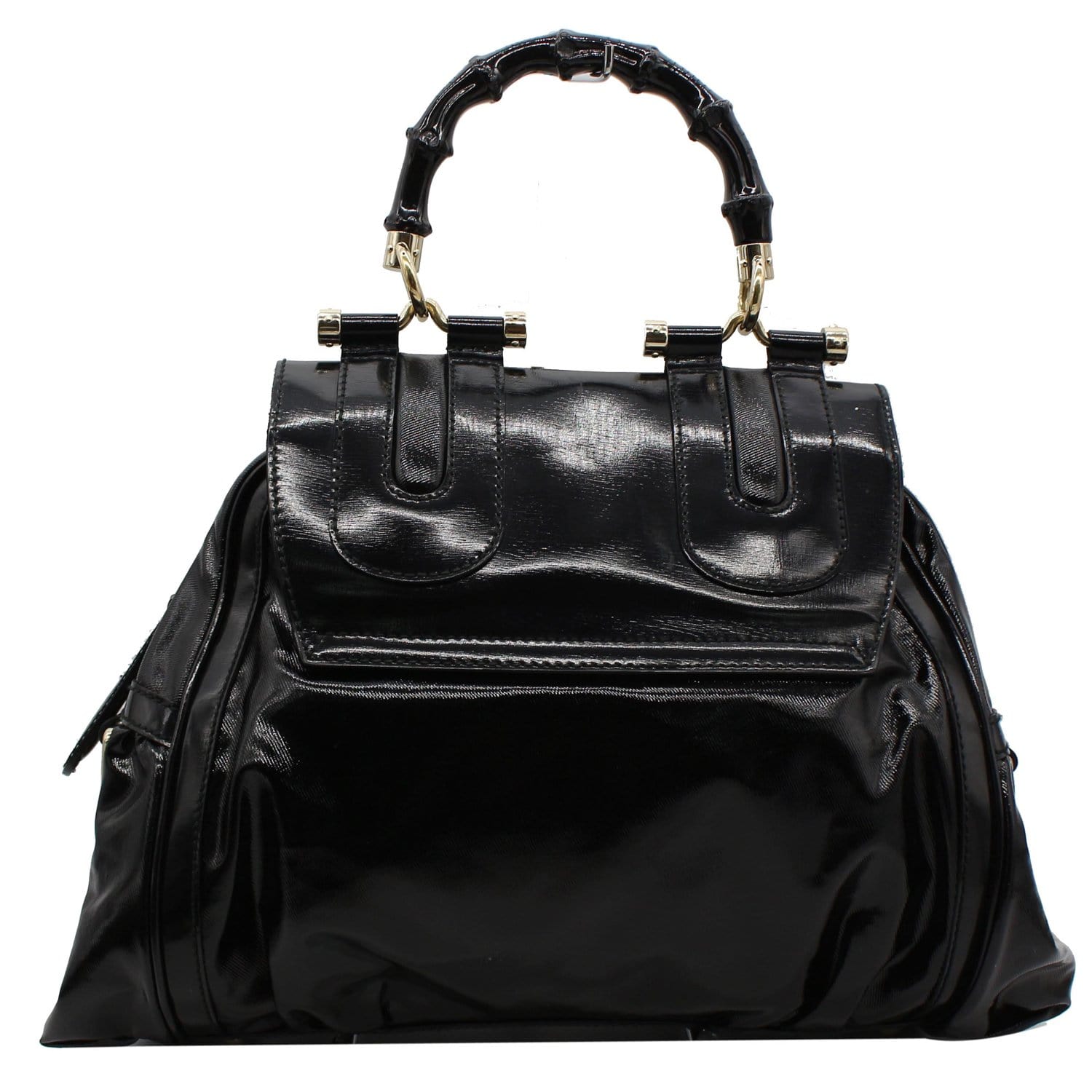 GUCCI Pop Bamboo Dialux Coated Canvas Top Handle Shoulder Bag Black 190256