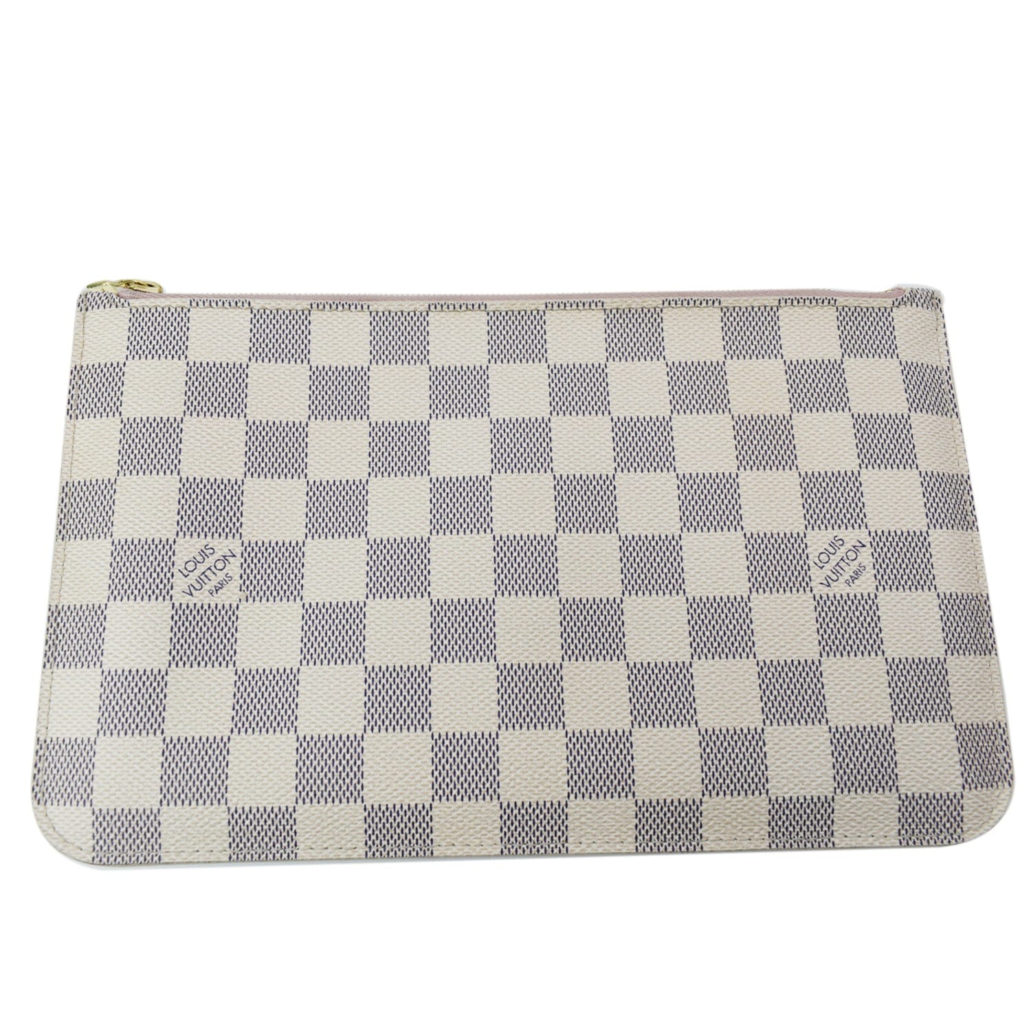 LOUIS VUITTON Neverfull MM Damier Azur Pochette Wristlet Pouch Rose Ballerine