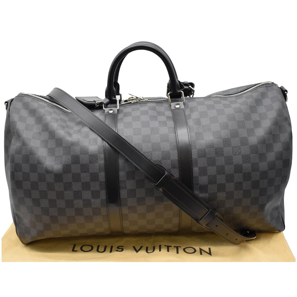 LOUIS VUITTON Keepall 55 Damier Graphite Bandouliere Travel Bag Black