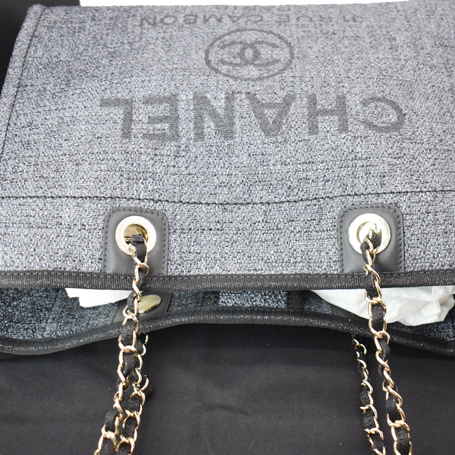 Chanel Deauville Small Lurex Boucle Canvas Tote Bag Grey