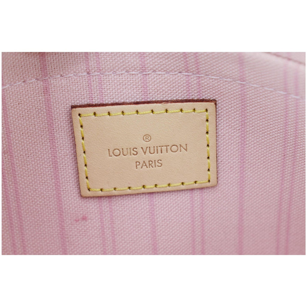 LOUIS VUITTON Neverfull MM Damier Azur Pochette Wristlet Pouch Rose Ballerine