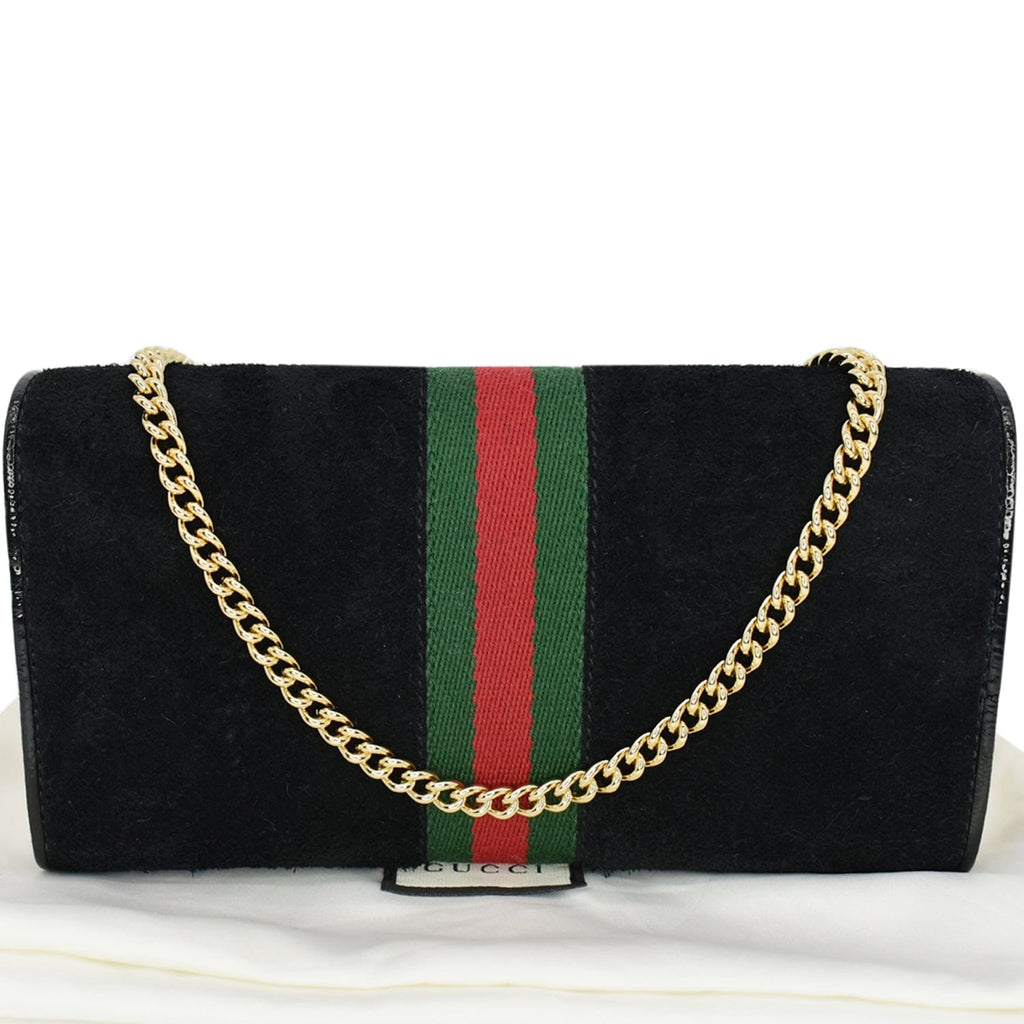 GUCCI Ophidia Suede New 1:1 Rep Web Leather Wallet On Chain Crossbody Bag Black 546592